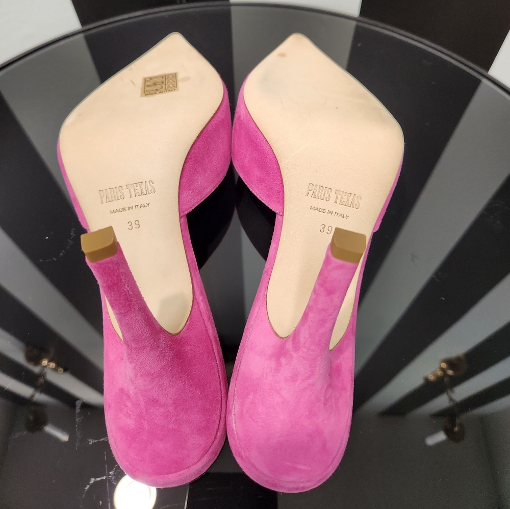 New Paris Texas Holly Cherry Embellished Pink Suede Mules Size 9 (US) 39 (EU) - Picture 5 of 7